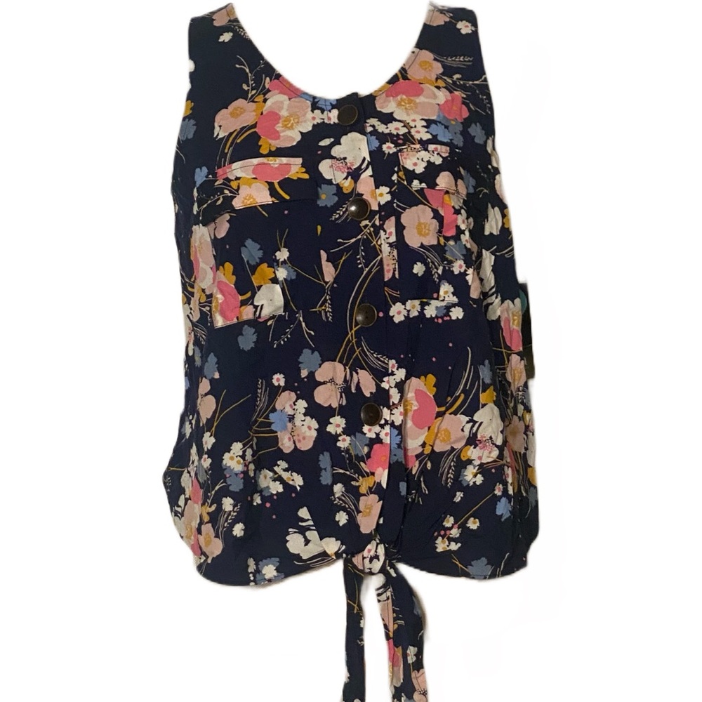 a.n.a Sleeveless Blue Multi Color Floral Tie Front Blouse New with Tags